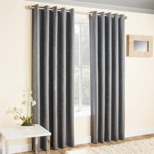 Grey textured eyelet curtains - grey,