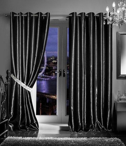 Black eyelet curtain thermal - black,