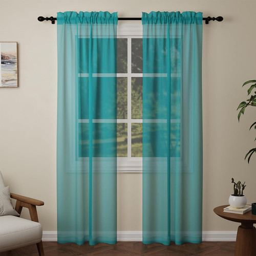 Teal voile curtains - drop,, 2