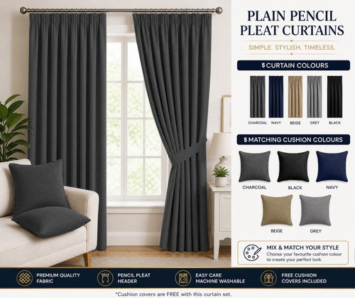 Blackout pencil pleat curtains - pencil,
