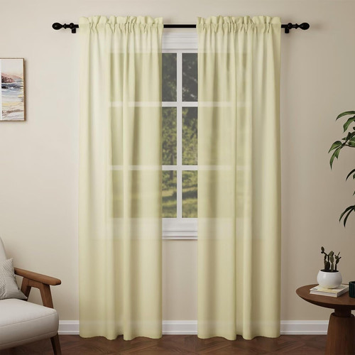 Yellow voile curtains - 84, drop