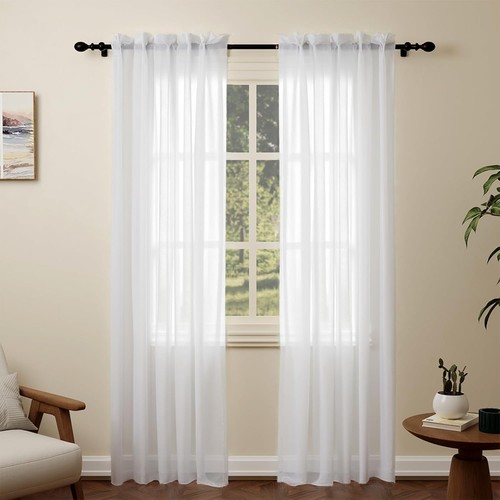 White voile curtains drop - white,