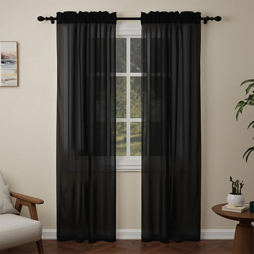 Black voile curtains drop - black, 84